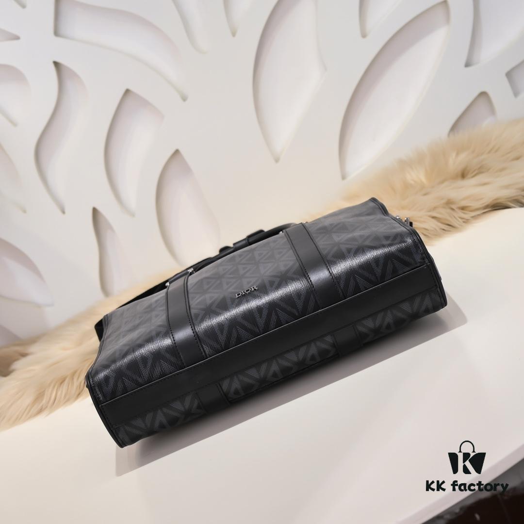 Dior Latest Men's Briefcase/Handbag from Official Counter - Hit the Road Series, Black CD Diamond Canvas with Signature Straps, Spacious Design, Model D8009