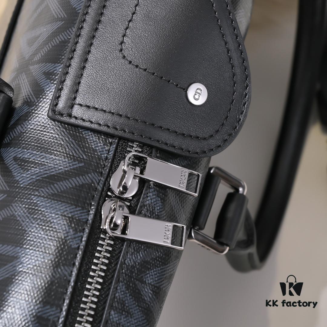 Dior Latest Men's Briefcase/Handbag from Official Counter - Hit the Road Series, Black CD Diamond Canvas with Signature Straps, Spacious Design, Model D8009