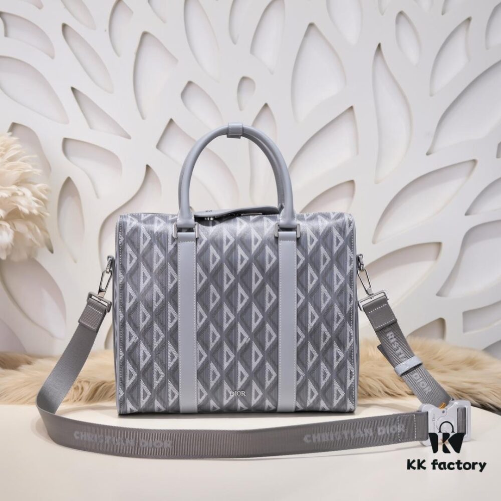 Dior Latest Collection Men's Briefcase/Handbag - Hit the Road Series, Grey CD Diamond Canvas with Signature Nylon Jacquard Straps