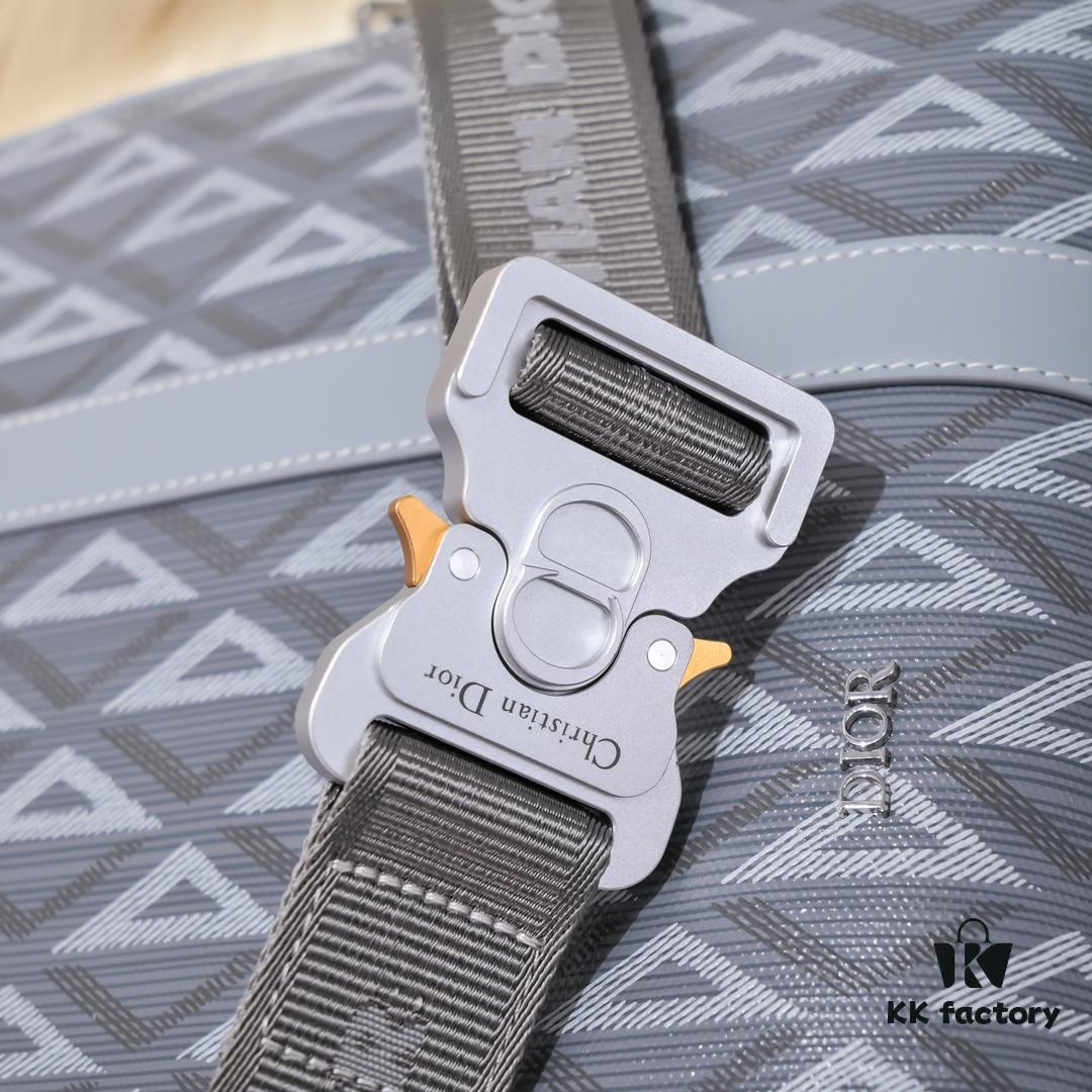 Dior Latest Collection Men's Briefcase/Handbag - Hit the Road Series, Grey CD Diamond Canvas with Signature Nylon Jacquard Straps