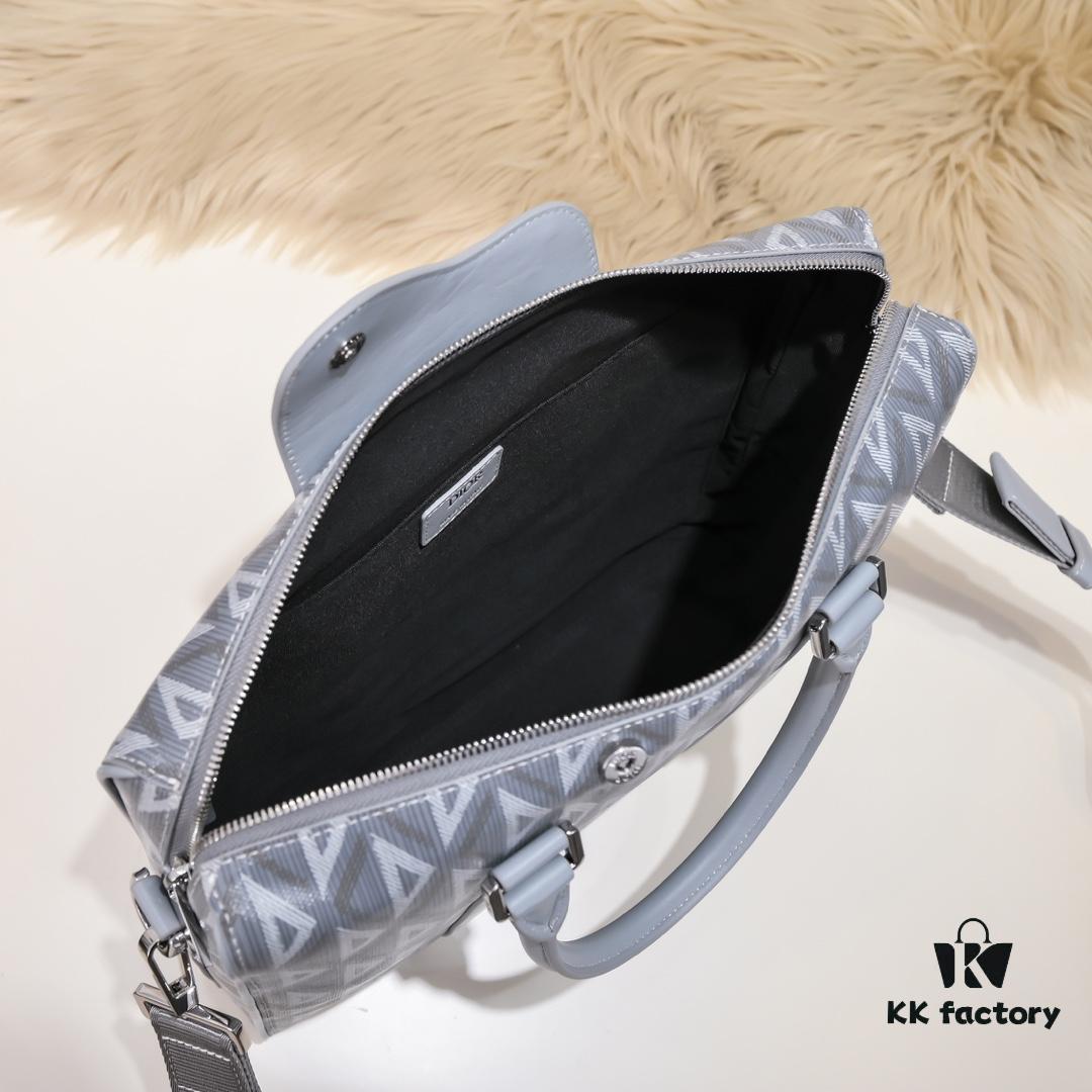 Dior Latest Collection Men's Briefcase/Handbag - Hit the Road Series, Grey CD Diamond Canvas with Signature Nylon Jacquard Straps