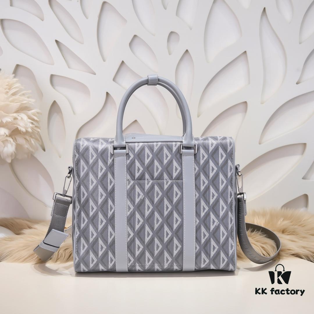 Dior Latest Collection Men's Briefcase/Handbag - Hit the Road Series, Grey CD Diamond Canvas with Signature Nylon Jacquard Straps