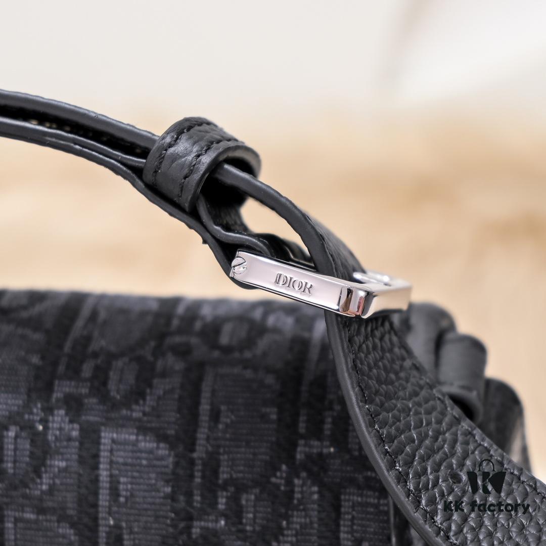 Dior Latest Men's Messenger Bag / Shoulder Bag - Gallop Model D9674 in Black Fabric with Leather Trim