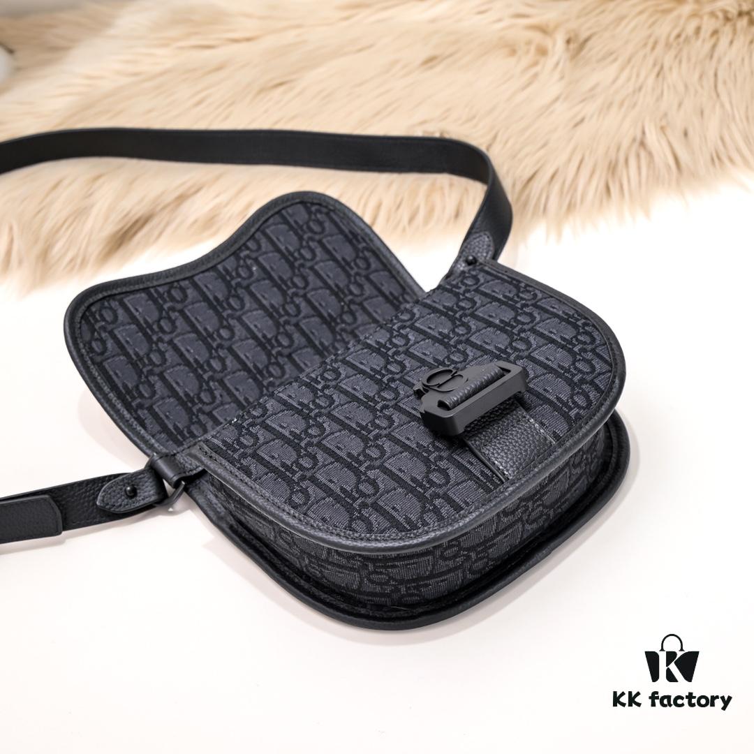 Dior Latest Men's Messenger Bag / Shoulder Bag - Gallop Model D9674 in Black Fabric with Leather Trim