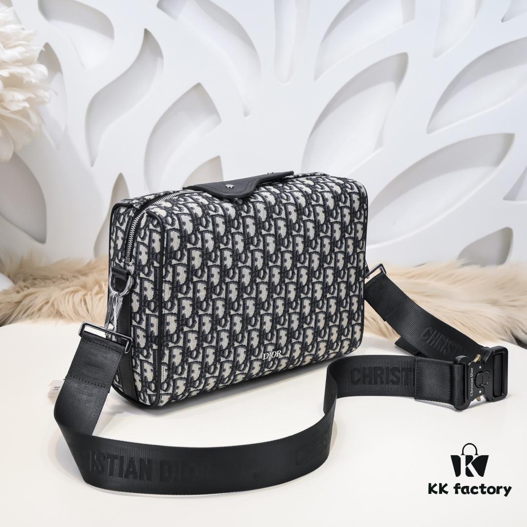 Dior Latest Men's Messenger Bag / Shoulder Bag - Beige and Black Oblique Print, Saffiano Calfskin