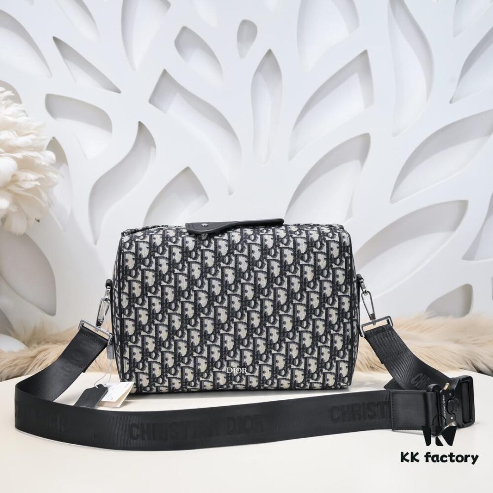 Dior Latest Men's Messenger Bag / Shoulder Bag - Beige and Black Oblique Print, Saffiano Calfskin