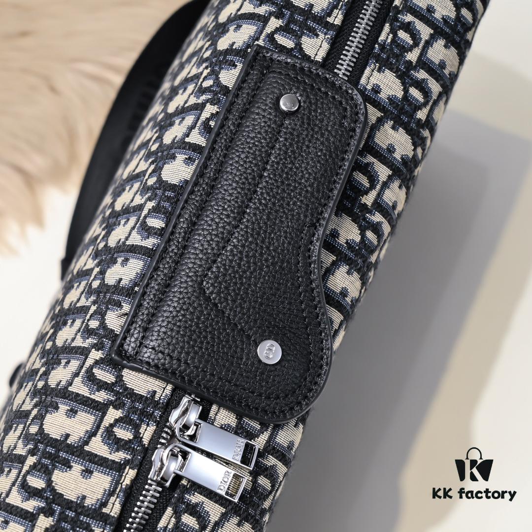 Dior Latest Men's Messenger Bag / Shoulder Bag - Beige and Black Oblique Print, Saffiano Calfskin