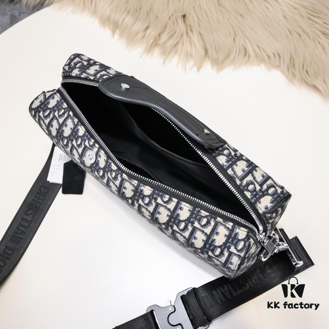 Dior Latest Men's Messenger Bag / Shoulder Bag - Beige and Black Oblique Print, Saffiano Calfskin