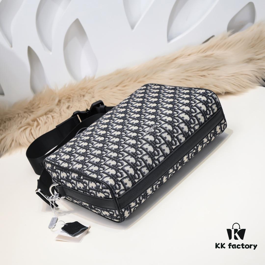 Dior Latest Men's Messenger Bag / Shoulder Bag - Beige and Black Oblique Print, Saffiano Calfskin