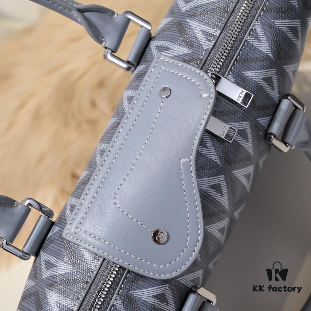 Dior Latest Collection Men's Briefcase/Handbag - Hit the Road Series, Grey CD Diamond Canvas with Signature Nylon Jacquard Straps