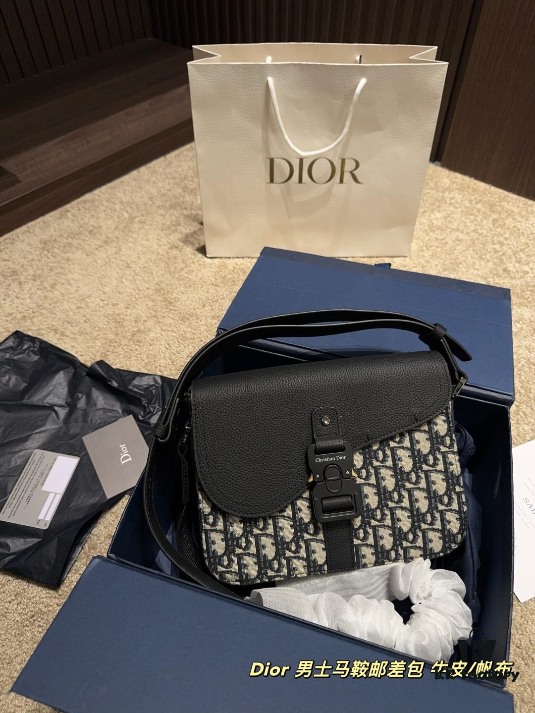 Dior Men's Saddle Messenger Bag in Cowhide Canvas Foldable Box  ️ Size 23.18