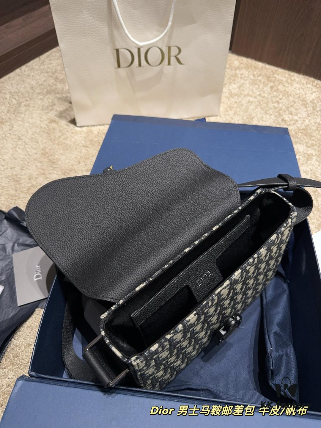 Dior Men's Saddle Messenger Bag ✅ Leather Canvas Foldable Box  ️ Size 23.18