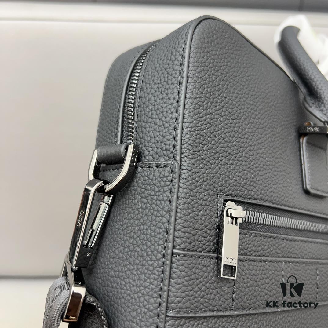 Dior Men's Leather Briefcase Laptop Bag Crossbody Handbag with Exquisite Inlay Craftsmanship, Classic and Versatile Design, Original Factory Material, High-End Quality, Includes Dust Bag, 38 x 27 cm