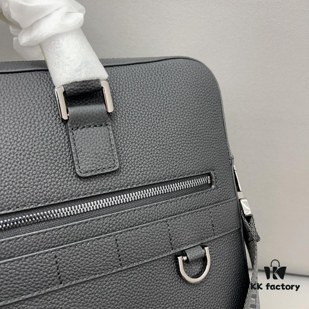 Dior Men's Leather Briefcase Laptop Bag Crossbody Handbag with Exquisite Inlay Craftsmanship, Classic and Versatile Design, Original Factory Material, High-End Quality, Includes Dust Bag, 38 x 27 cm