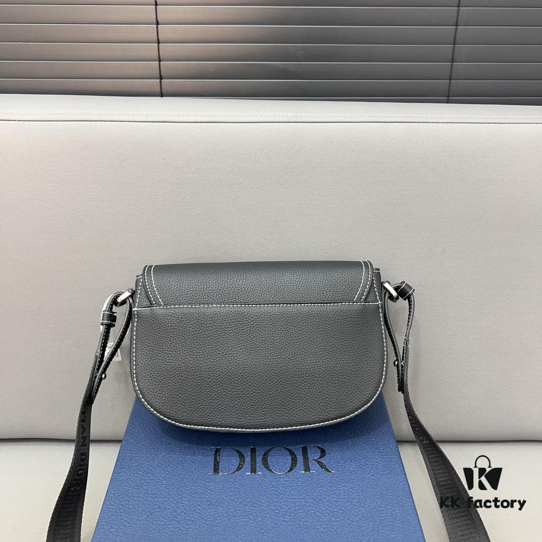 DIOR Men's Flap Shoulder Saddle Bag in Black Canvas with Leather Trim, Long Adjustable Strap, Unisex Portable Design, Celebrity Must-Have, Crafted with Precision Inlay Workmanship, Classic and Versatile