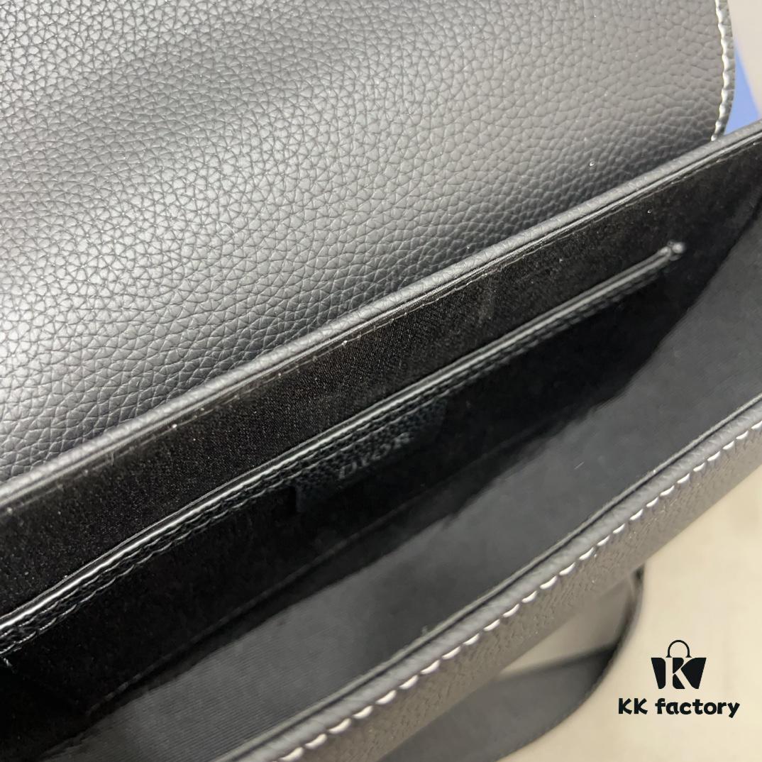 DIOR Men's Flap Shoulder Saddle Bag in Black Canvas with Leather Trim, Long Adjustable Strap, Unisex Portable Design, Celebrity Must-Have, Crafted with Precision Inlay Workmanship, Classic and Versatile