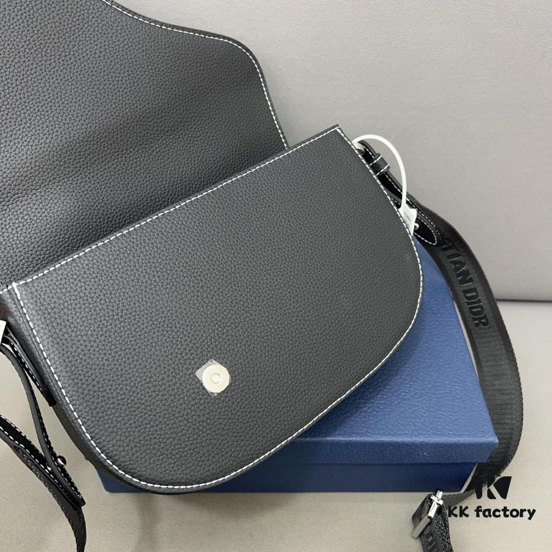 DIOR Men's Flap Shoulder Saddle Bag in Black Canvas with Leather Trim, Long Adjustable Strap, Unisex Portable Design, Celebrity Must-Have, Crafted with Precision Inlay Workmanship, Classic and Versatile