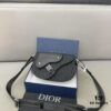 DIOR Men's Flap Shoulder Saddle Bag in Black Canvas with Leather Trim, Long Adjustable Strap, Unisex Portable Design, Celebrity Must-Have, Crafted with Precision Inlay Workmanship, Classic and Versatile