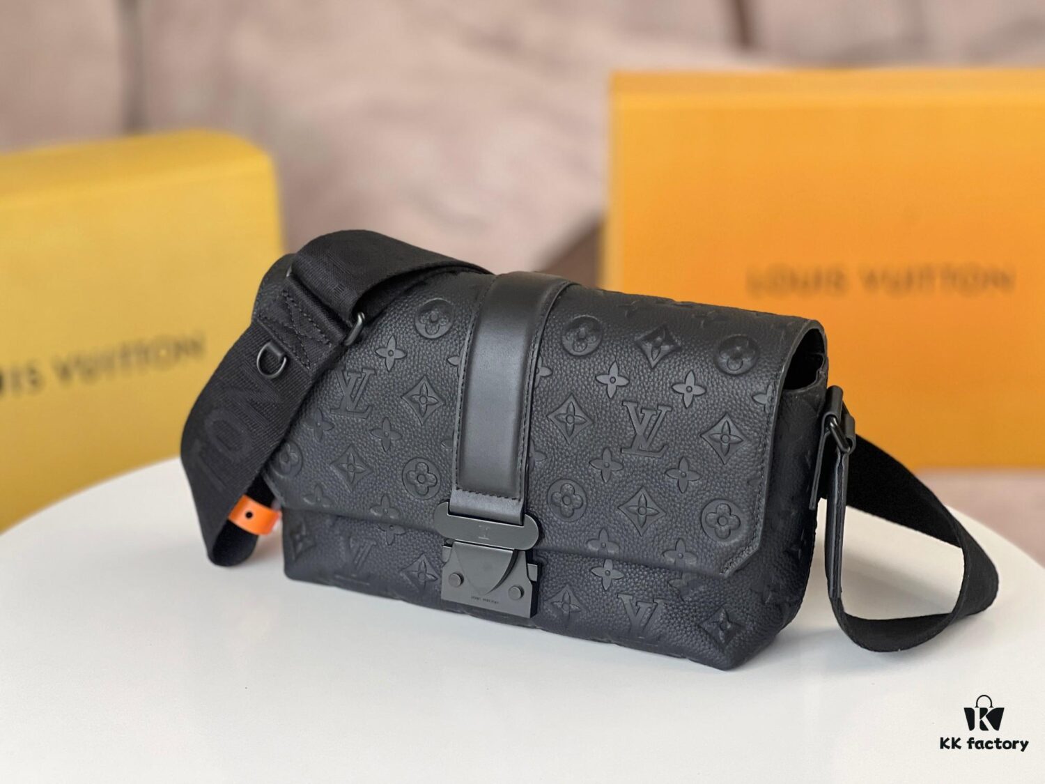 S-Cape Messenger Bag in M23741 Monogram Embossed Taurillon Cowhide Leather (M46794 Black Pattern)