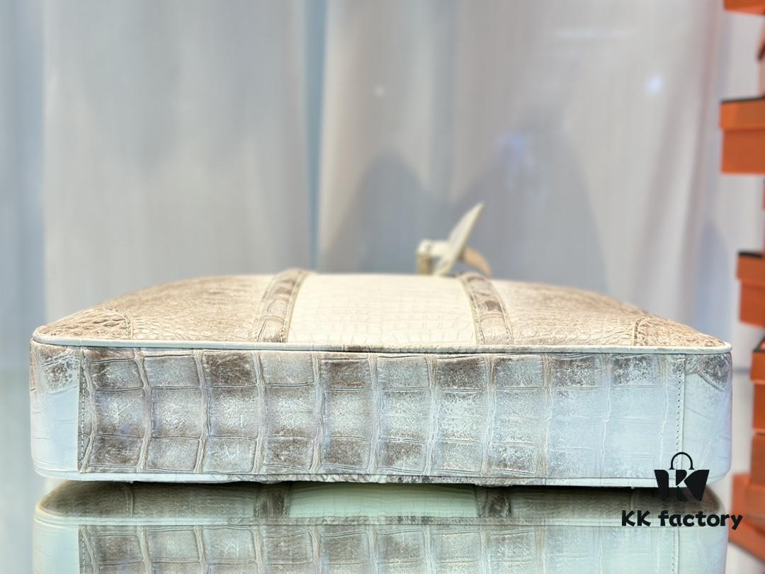 LV Same-Style Men's Briefcase Made from Himalayan Crocodile Belly with Lambskin Lining, Himalayan Collection