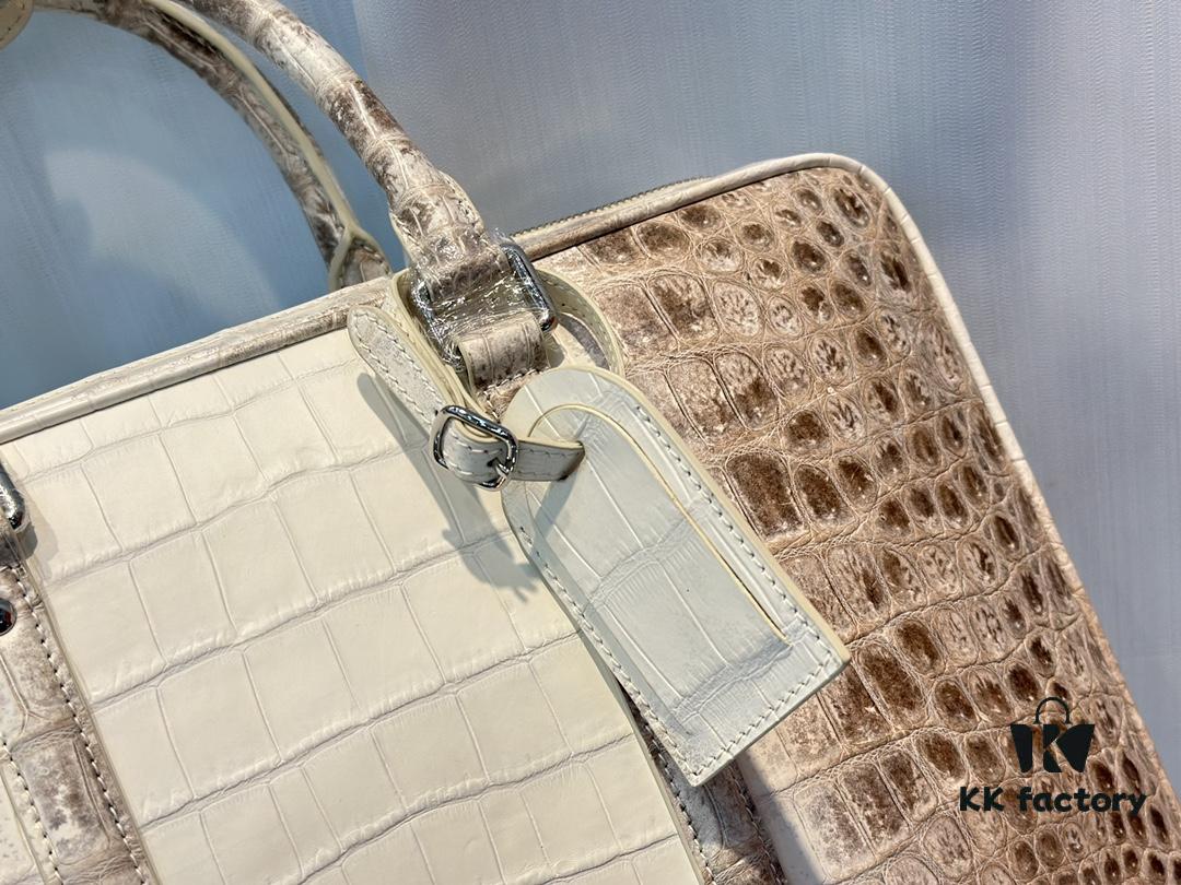 LV Same-Style Men's Briefcase Made from Himalayan Crocodile Belly with Lambskin Lining, Himalayan Collection
