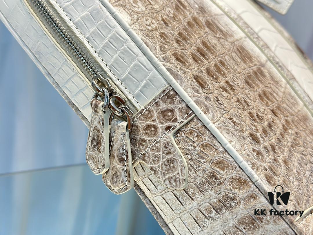 LV Same-Style Men's Briefcase Made from Himalayan Crocodile Belly with Lambskin Lining, Himalayan Collection