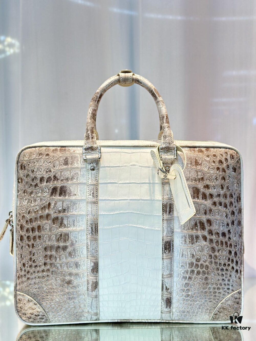 LV Same-Style Men's Briefcase Made from Himalayan Crocodile Belly with Lambskin Lining, Himalayan Collection