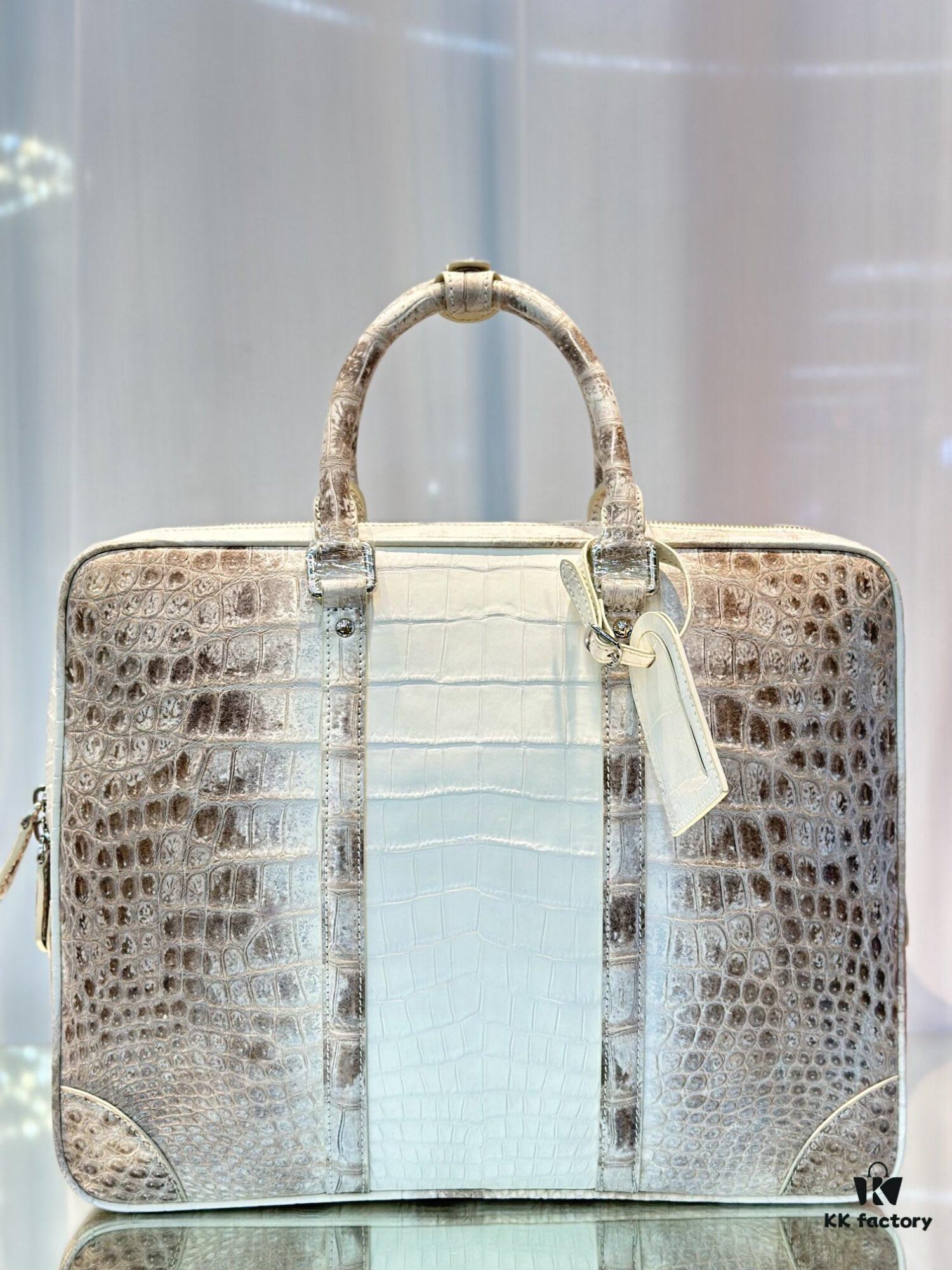 LV Same-Style Men's Briefcase Made from Himalayan Crocodile Belly with Lambskin Lining, Himalayan Collection