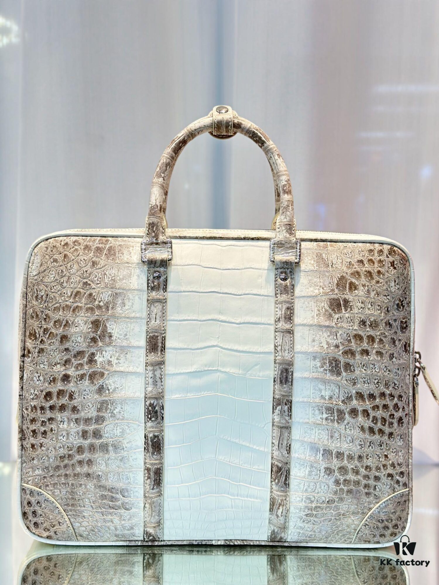 LV Same-Style Men's Briefcase Made from Himalayan Crocodile Belly with Lambskin Lining, Himalayan Collection