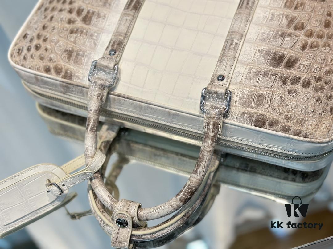LV Same-Style Men's Briefcase Made from Himalayan Crocodile Belly with Lambskin Lining, Himalayan Collection