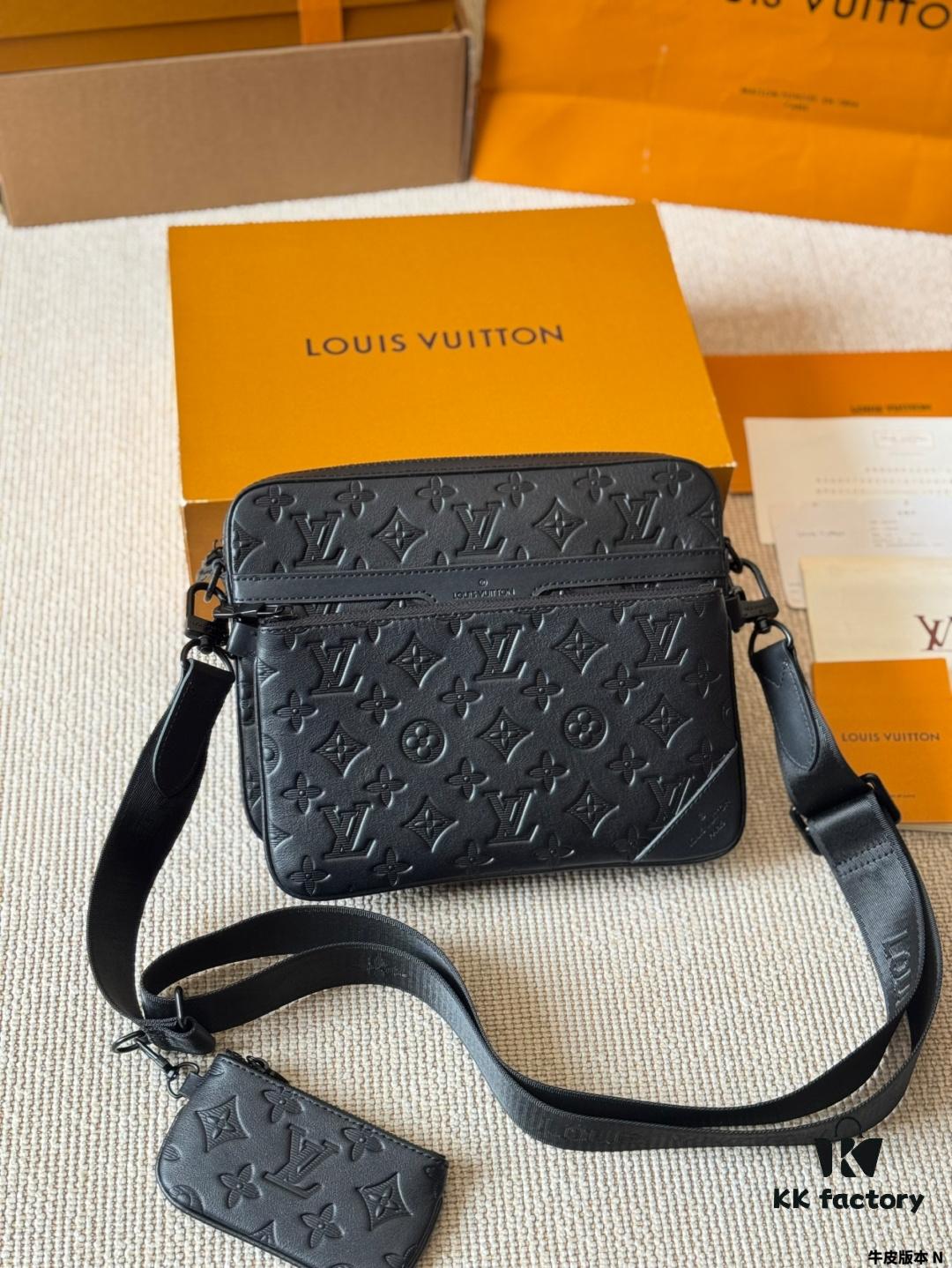 Genuine Leather Version LV Men's Three-in-One Black Warrior Trio Messenger Bag