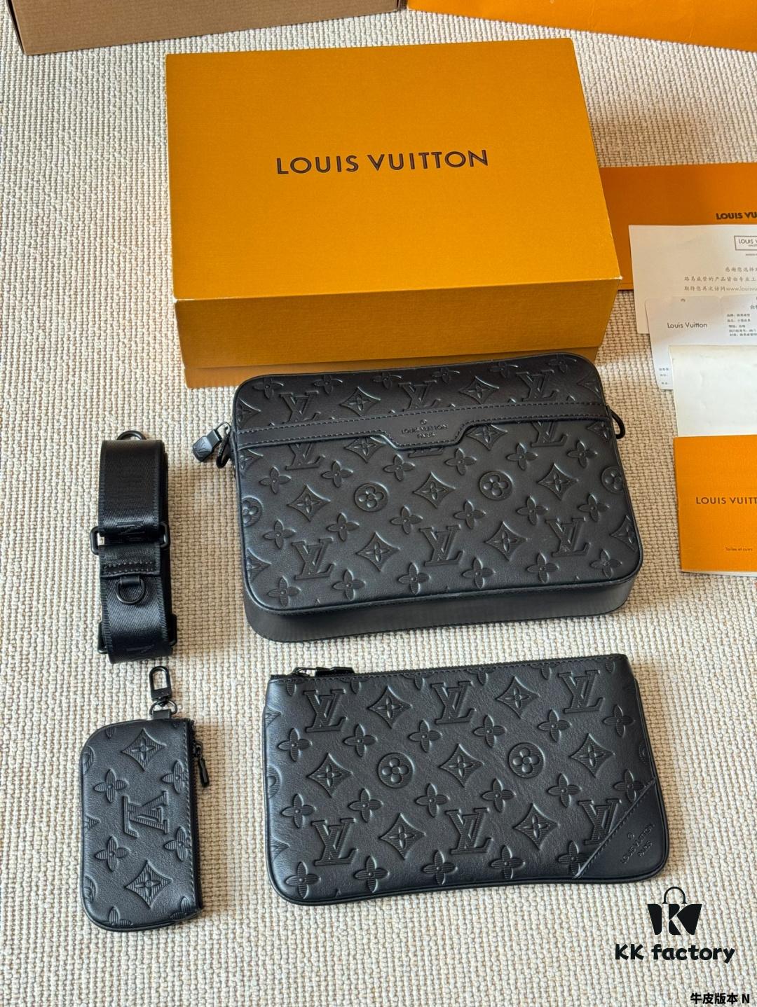 Genuine Leather Version LV Men's Three-in-One Black Warrior Trio Messenger Bag