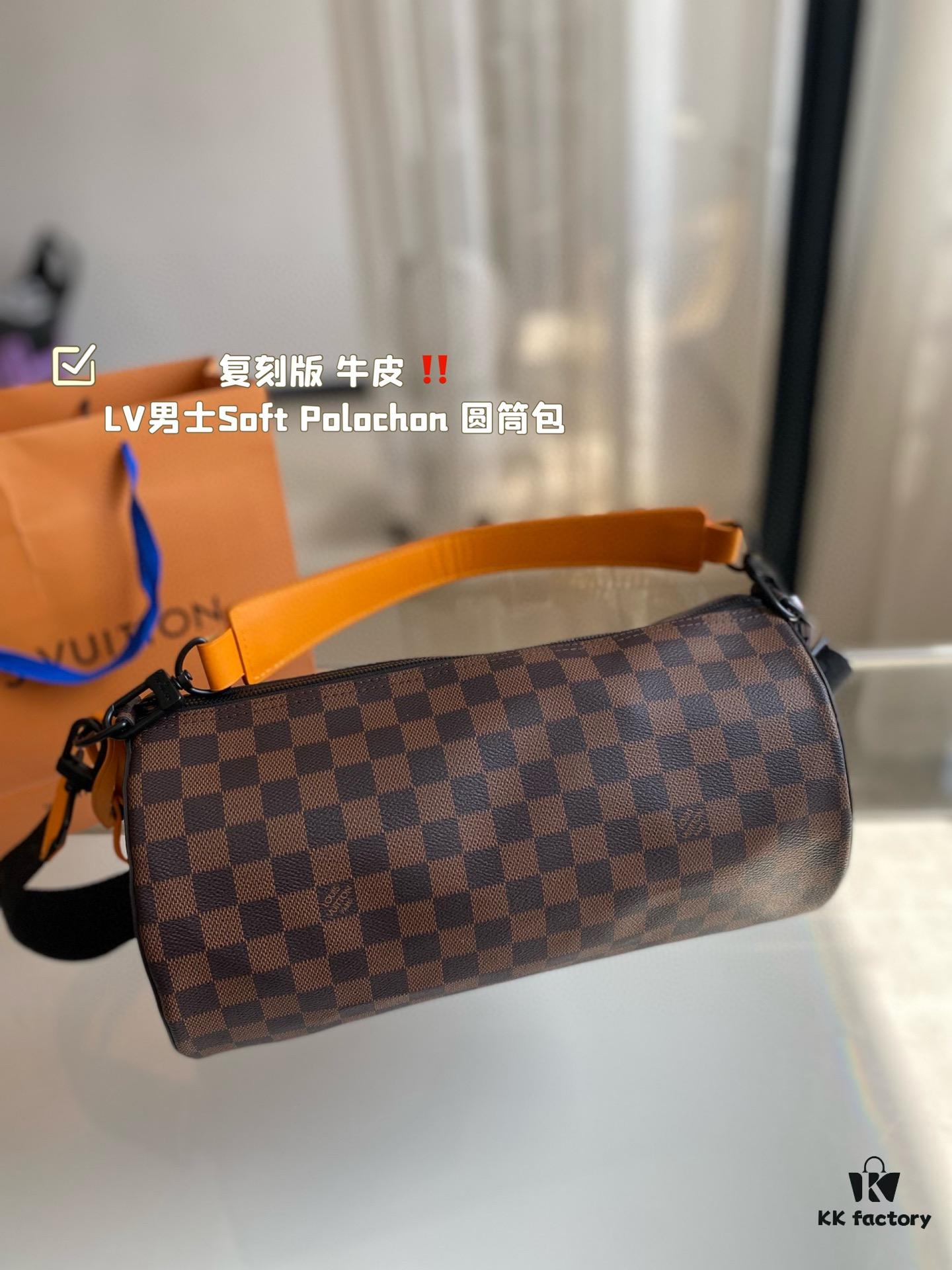 Replica Cowhide LV Men's Soft Polochon Cylindrical Bag