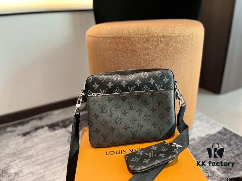 LV Men's Triple Combo Black Warrior Three-Piece Set Trio Messenger Bag