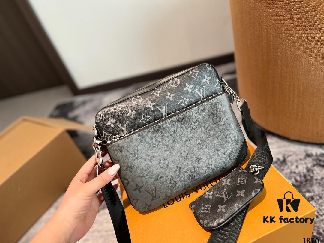 LV Men's Triple Combo Black Warrior Three-Piece Set Trio Messenger Bag