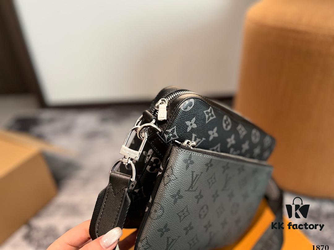 LV Men's Triple Combo Black Warrior Three-Piece Set Trio Messenger Bag