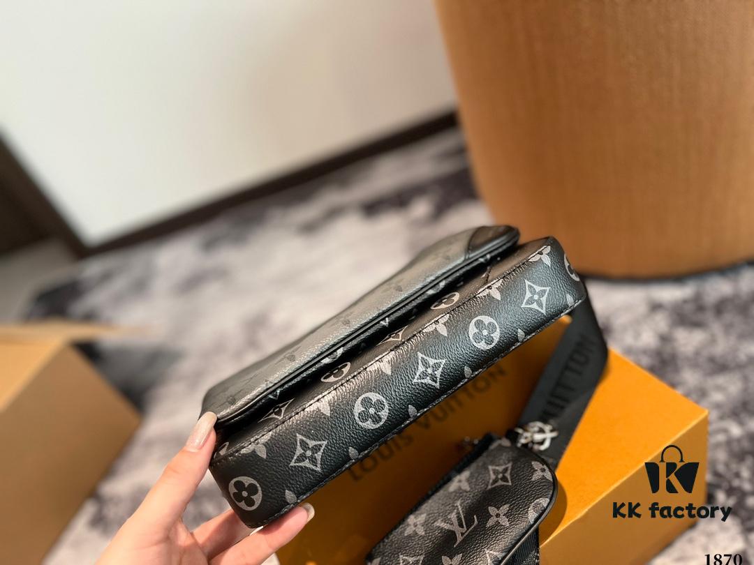 LV Men's Triple Combo Black Warrior Three-Piece Set Trio Messenger Bag