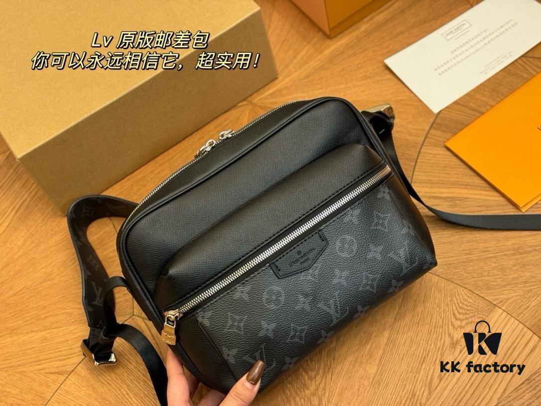 Foldable Box Aircraft Box Custom LV Men's High-Quality First-Layer Leather Crossbody Bag