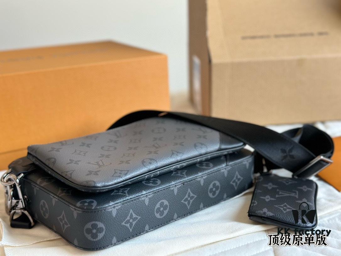 Top Quality Original LV Men's Triple Combo Black Warrior Three-Piece Set Trio Messenger Bag