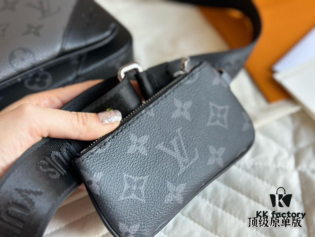 Top Quality Original LV Men's Triple Combo Black Warrior Three-Piece Set Trio Messenger Bag