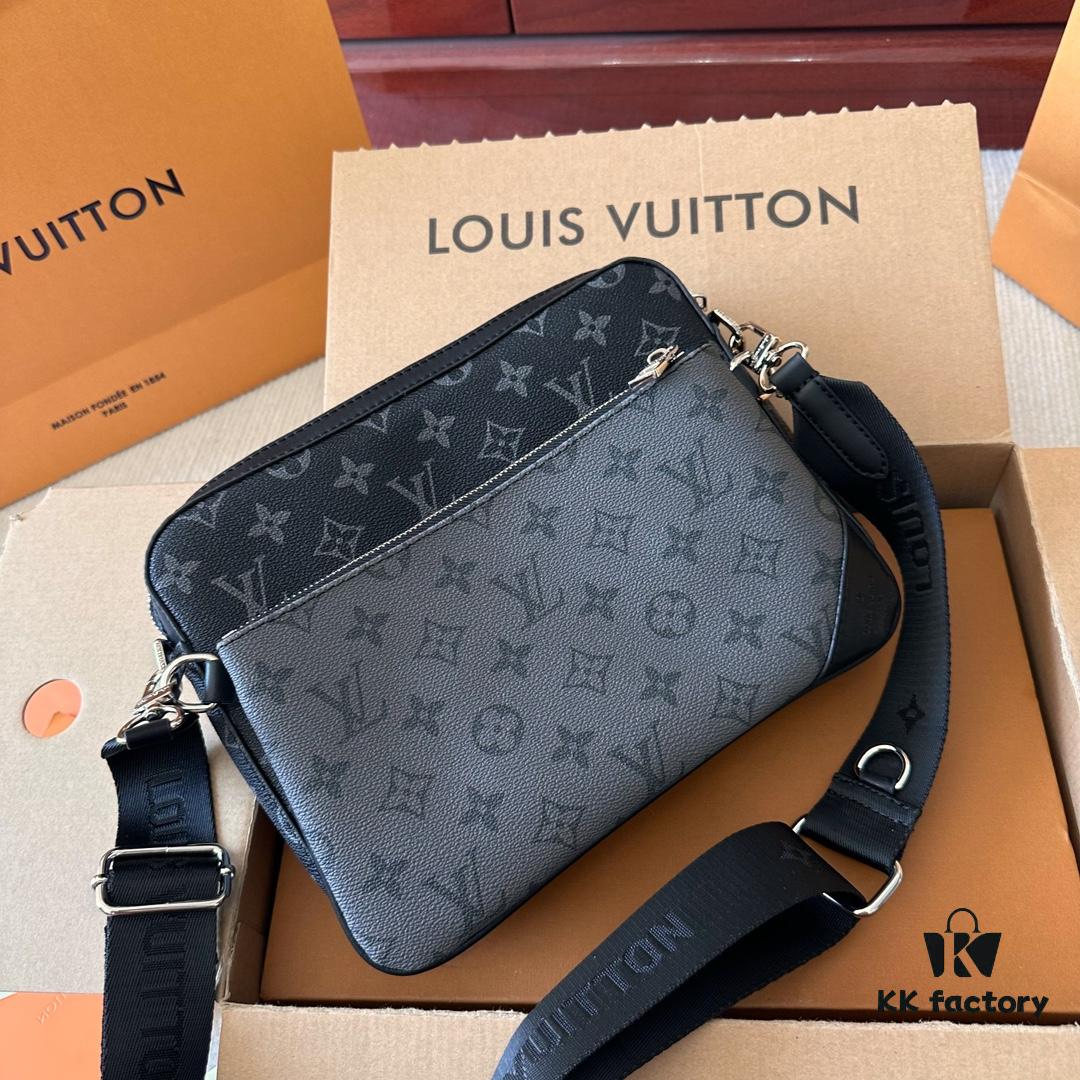 LV Gucci Men's Three-in-One Crossbody Bag, Foldable Gift Box Packaging, Original Order Quality, Imported Premium Fabric