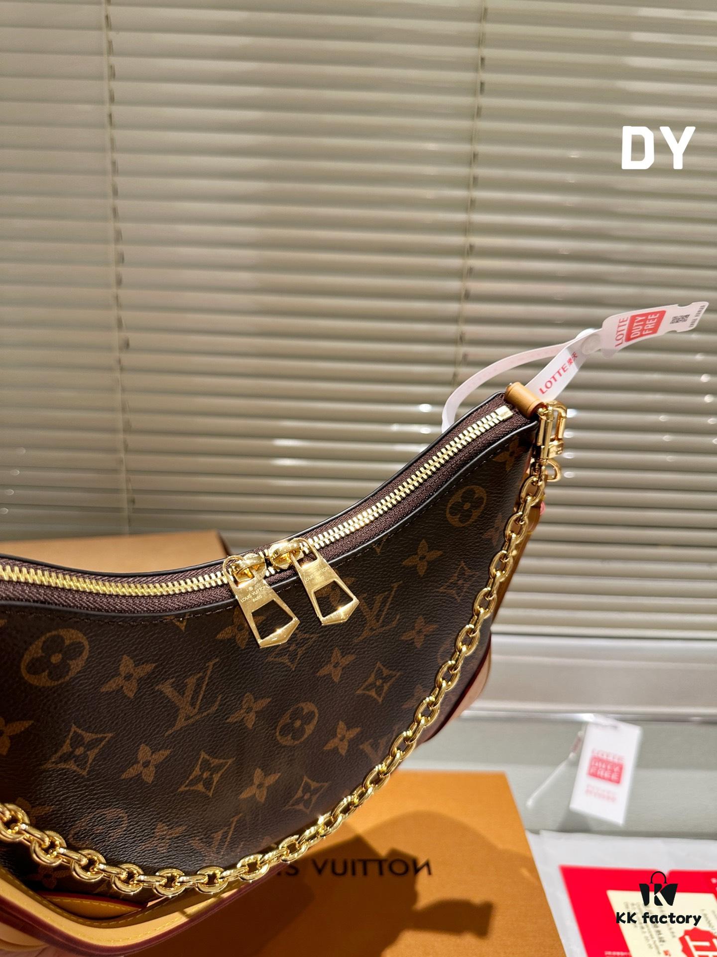 Top Quality Original Single Pure Cowhide Full Steel Hardware LV Boulogne Messenger Bag Croissant Bag