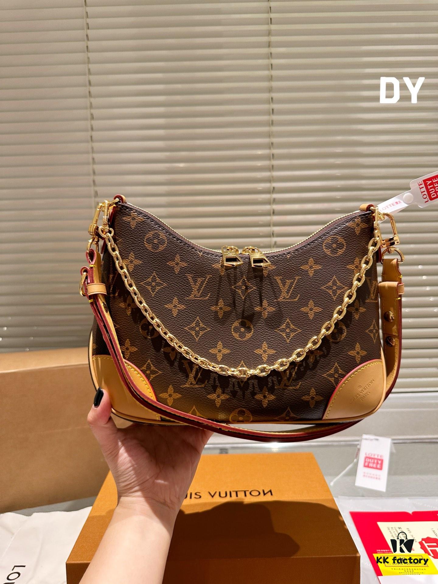 Top Quality Original Single Pure Cowhide Full Steel Hardware LV Boulogne Messenger Bag Croissant Bag