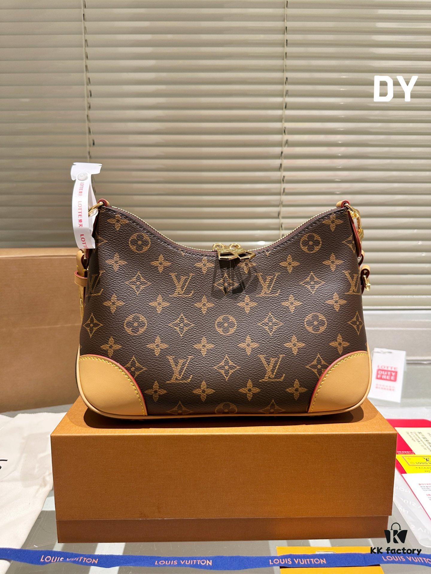 Top Quality Original Single Pure Cowhide Full Steel Hardware LV Boulogne Messenger Bag Croissant Bag