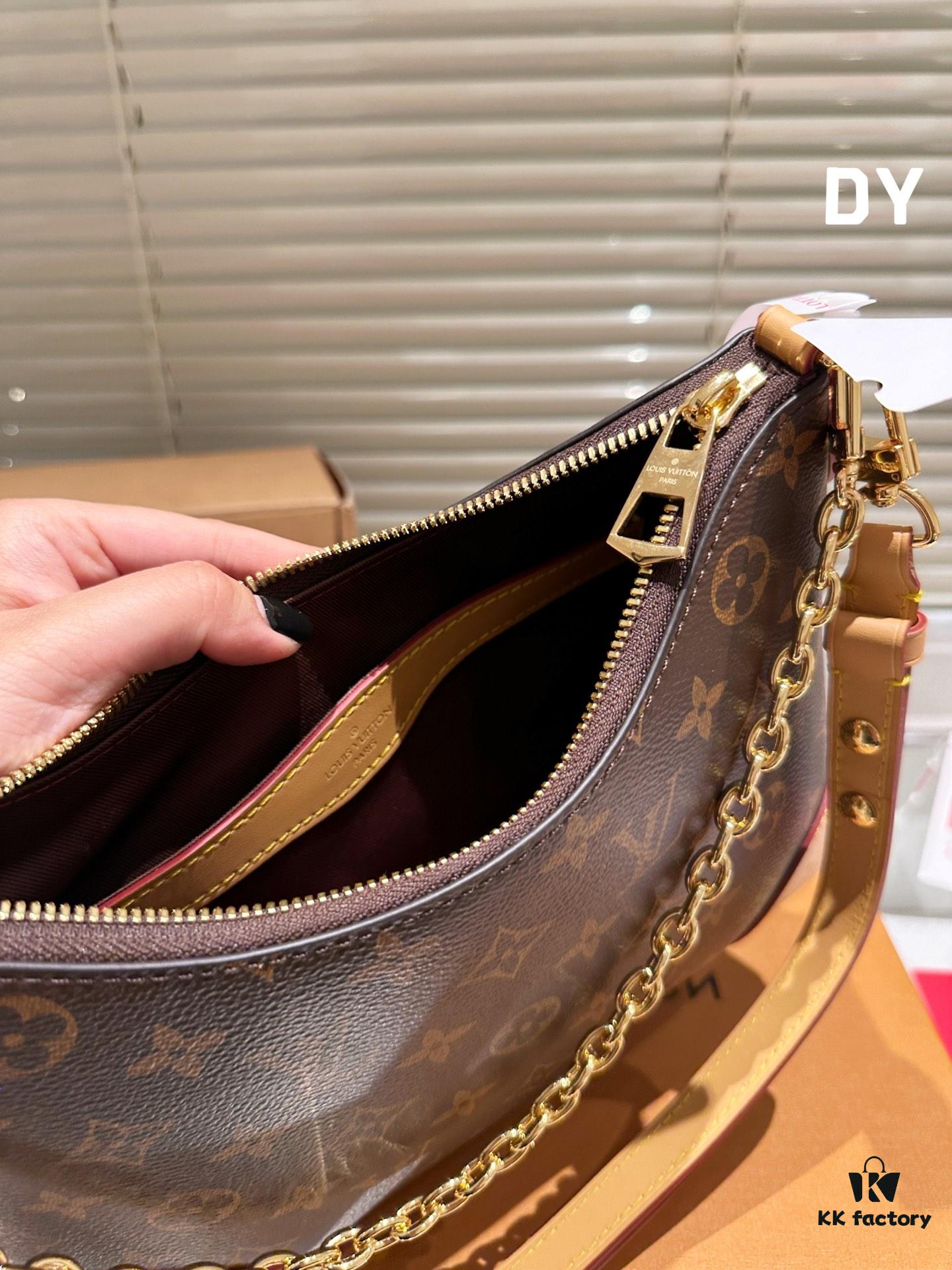 Top Quality Original Single Pure Cowhide Full Steel Hardware LV Boulogne Messenger Bag Croissant Bag