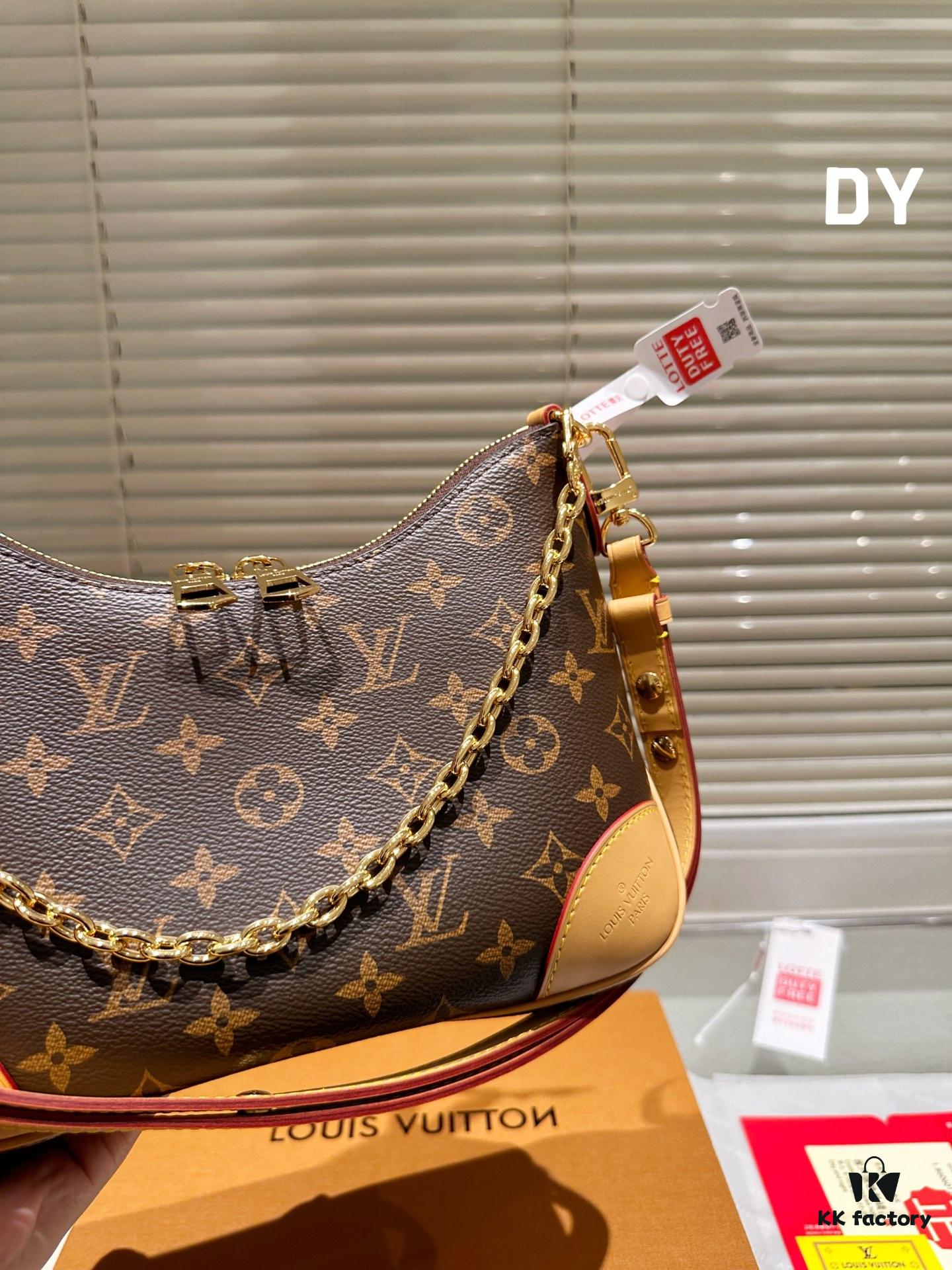 Top Quality Original Single Pure Cowhide Full Steel Hardware LV Boulogne Messenger Bag Croissant Bag