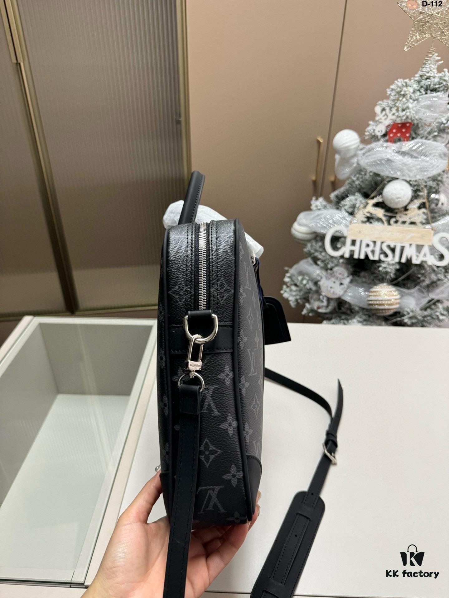 LV Men's Briefcase, Can Be Worn Crossbody or Carried by Hand, Spacious Capacity for Documents and Laptop, Black Classic Style, Extremely Durable Material, Ideal Choice for Business Men, Model D-112, Size 34x7x27 cm, Foldable Box