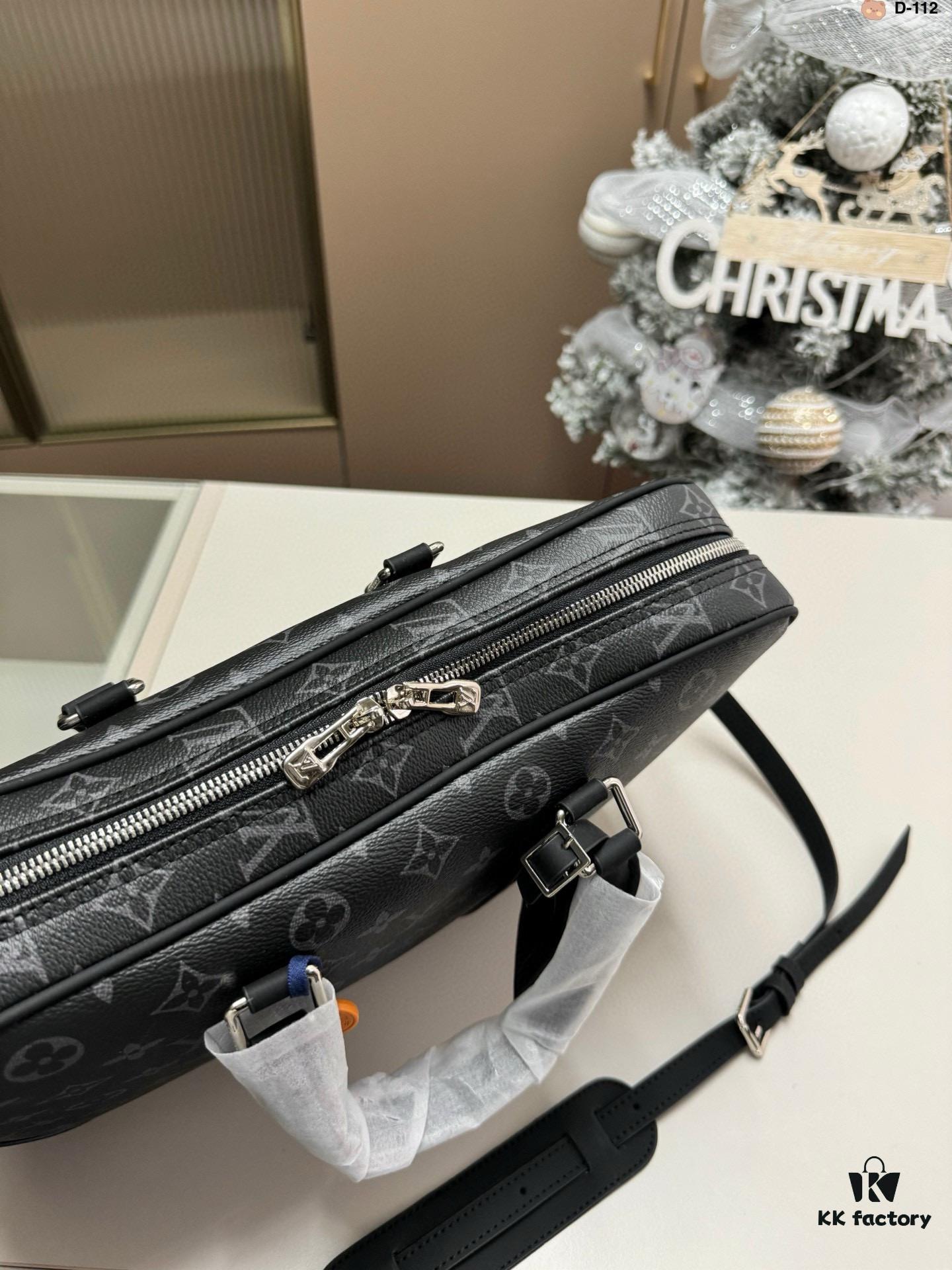 LV Men's Briefcase, Can Be Worn Crossbody or Carried by Hand, Spacious Capacity for Documents and Laptop, Black Classic Style, Extremely Durable Material, Ideal Choice for Business Men, Model D-112, Size 34x7x27 cm, Foldable Box