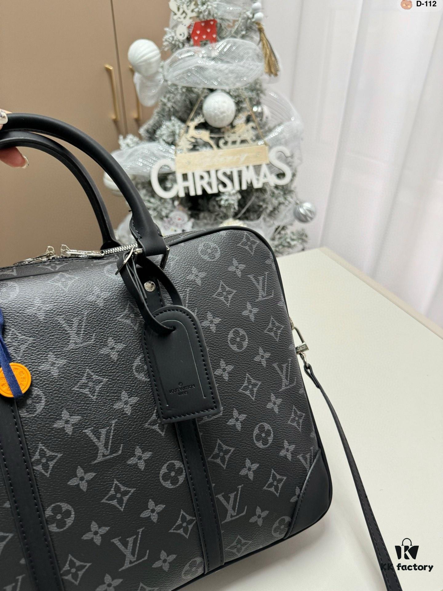 LV Men's Briefcase, Can Be Worn Crossbody or Carried by Hand, Spacious Capacity for Documents and Laptop, Black Classic Style, Extremely Durable Material, Ideal Choice for Business Men, Model D-112, Size 34x7x27 cm, Foldable Box