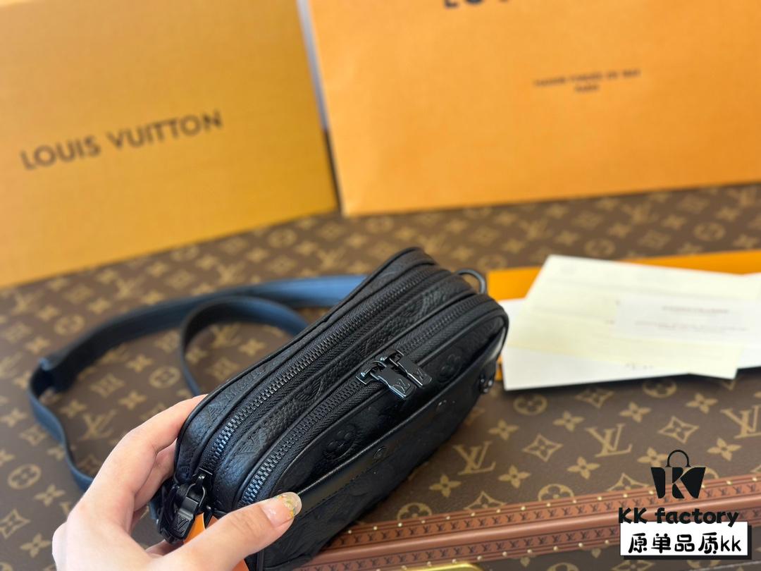 LV Latest Men's Camera Bag Nano Alpha Black Floral Embossing Full Set Packaging